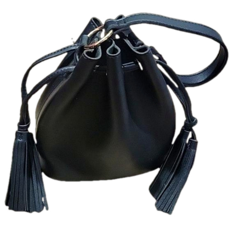 Black leather handbag